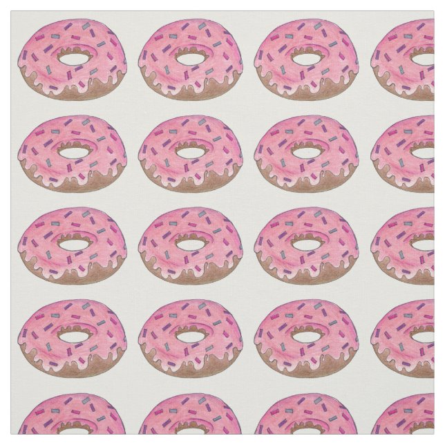 Donuts Pink Frosting Doughnut Sprinkles Junk Food Fabric (Swatch)