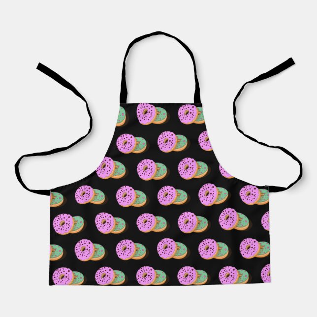 Donuts pink mint green black bakery girl apron (Front)