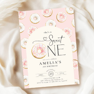 Donuts Pink Sweet One 1st Birthday Invitation