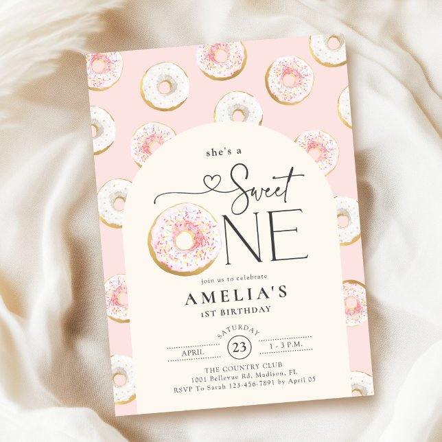 Donuts Pink Sweet One 1st Birthday Invitation (Creator Uploaded)