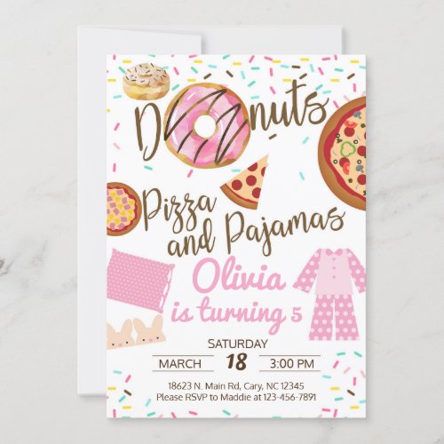 Donuts pizza and pajamas sleepover invitation invitation