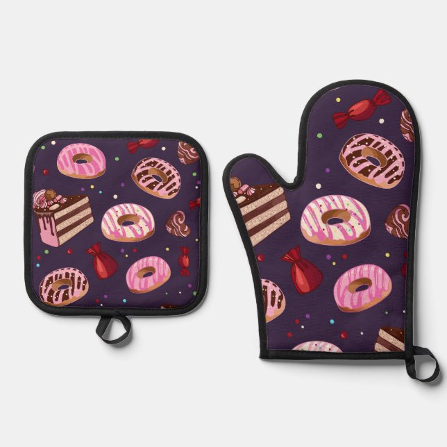 Donuts Print Oven Mitt & Pot Holder Set (Front)