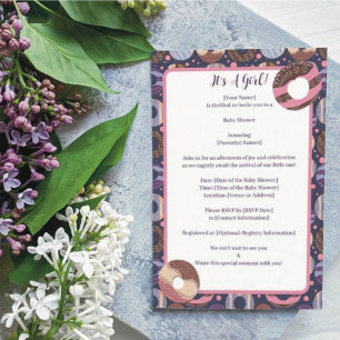 Donuts Purple Baby Girl Shower Invitation