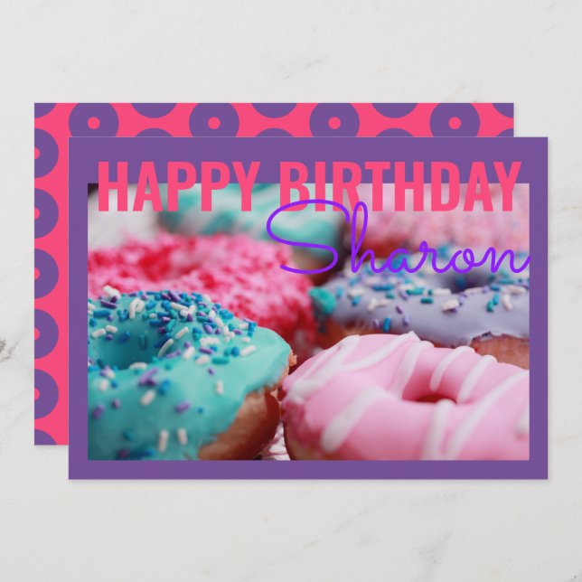Donuts Purple Birthday Greeting Card (Front/Back)