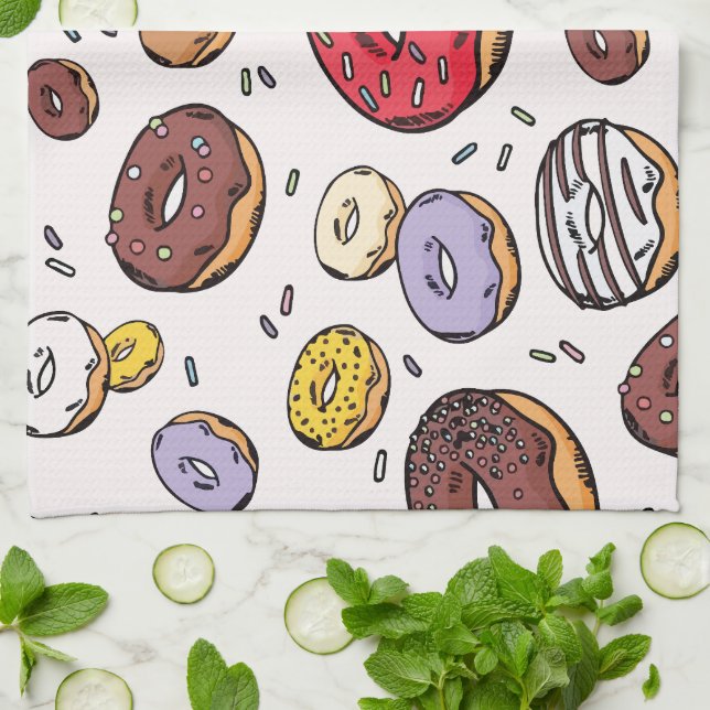 Donuts seamless pattern kitchen towel (Folded)
