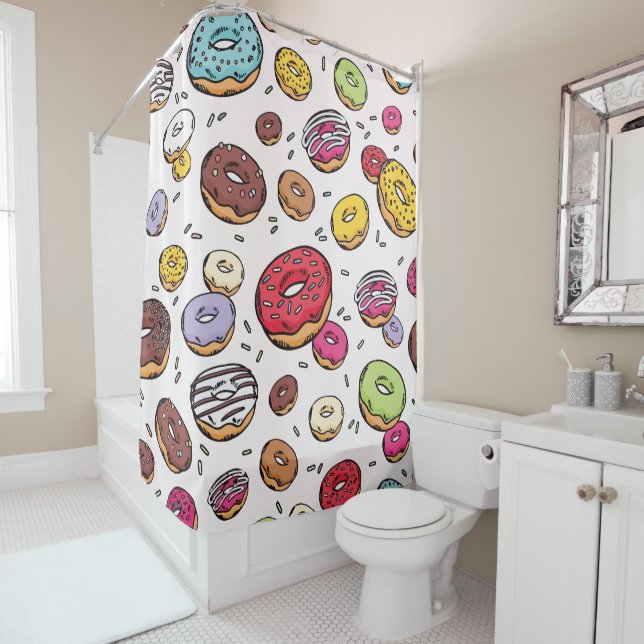 Donuts seamless pattern shower curtain (In Situ)