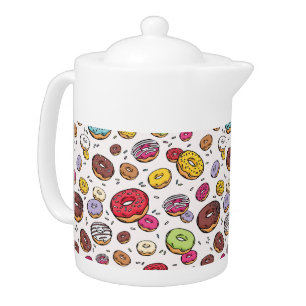 Donuts seamless pattern teapot