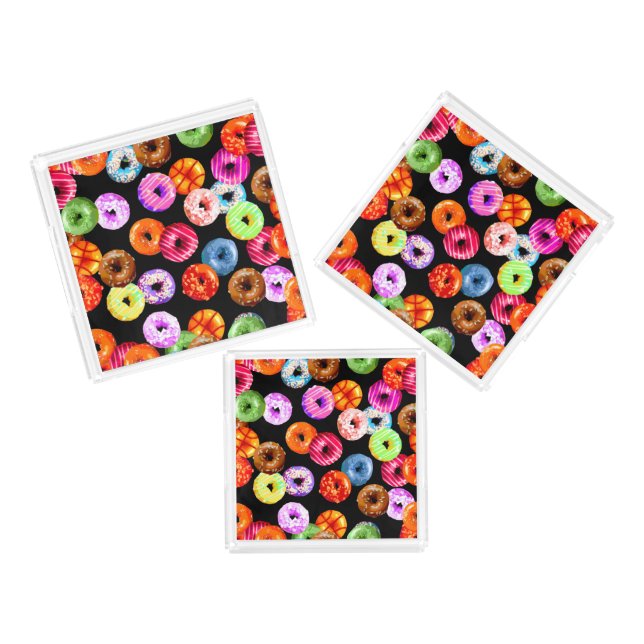 Donuts seamless pattern + your backgr. & ideas acrylic tray (Set)
