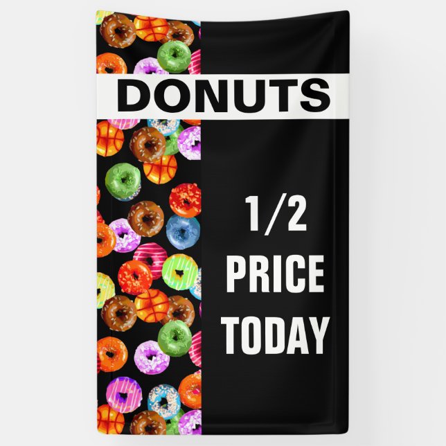 Donuts seamless pattern + your backgr. & ideas banner (Vertical)