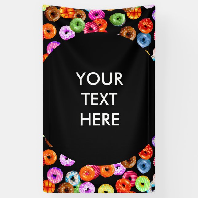 Donuts seamless pattern + your backgr. & ideas banner (Vertical)