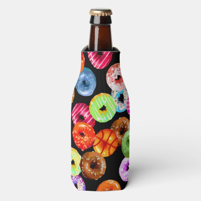 Donuts seamless pattern + your backgr. & ideas bottle cooler (Bottle Front)