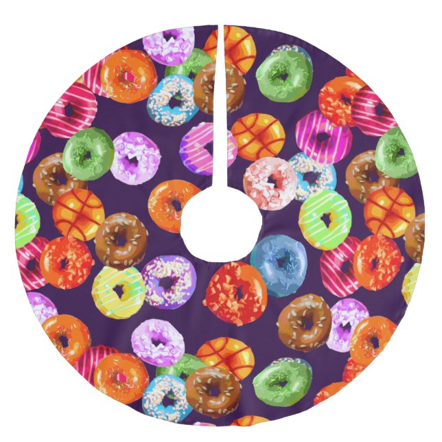Donuts seamless pattern + your backgr. & ideas brushed polyester tree skirt (Front)