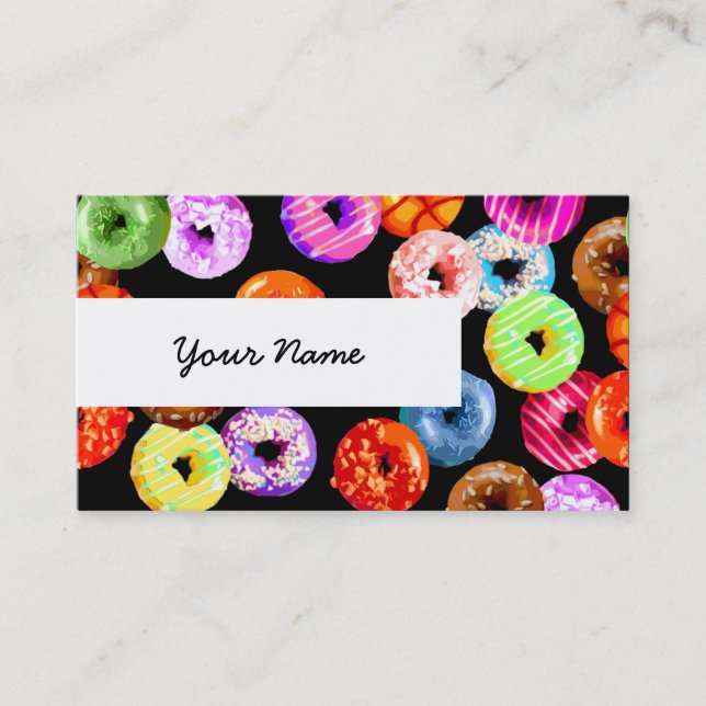 Donuts seamless pattern + your backgr. & ideas business card (Front)
