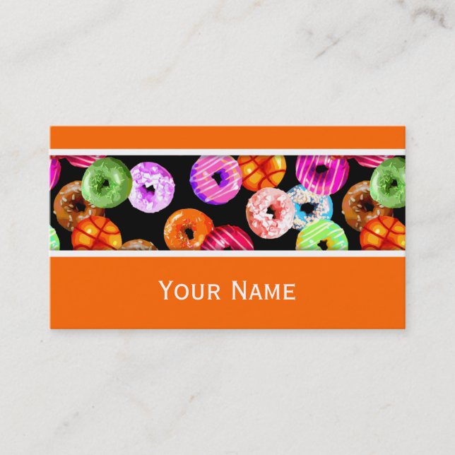 Donuts seamless pattern + your backgr. & ideas business card (Front)