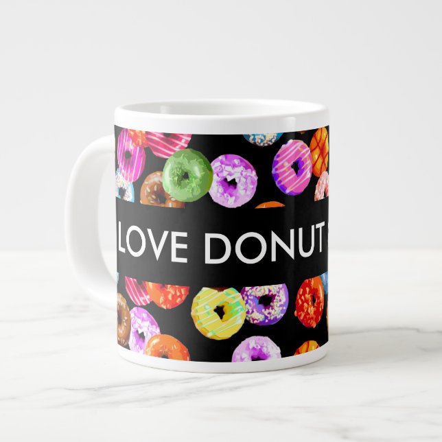 Donuts seamless pattern + your backgr. & ideas giant coffee mug (Front Left)