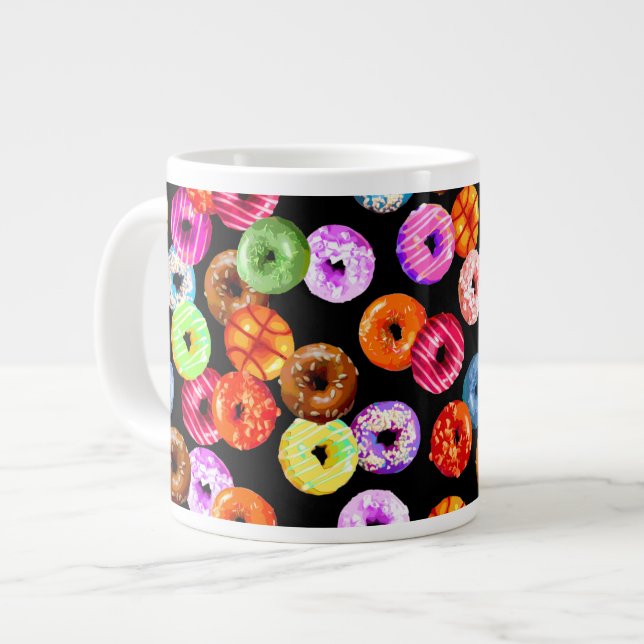 Donuts seamless pattern + your backgr. & ideas large coffee mug (Front Left)