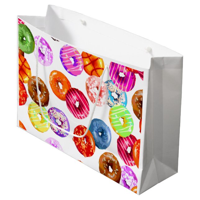 Donuts seamless pattern + your backgr. & ideas large gift bag (Front Angled)