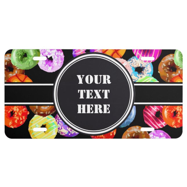 Donuts seamless pattern + your backgr. & ideas license plate (Front)