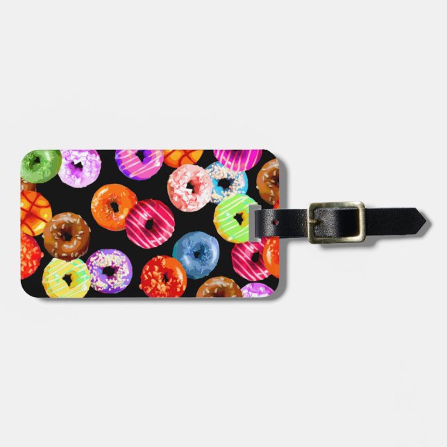 Donuts seamless pattern + your backgr. & ideas luggage tag (Front Horizontal)
