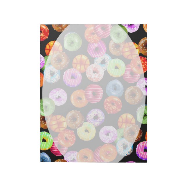 Donuts seamless pattern + your backgr. & ideas notepad (Rotated)