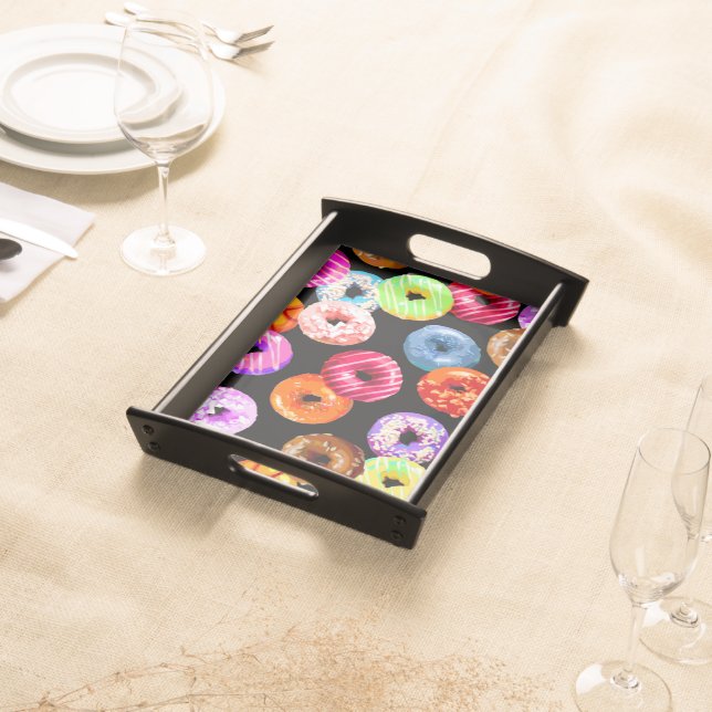 Donuts seamless pattern + your backgr. & ideas serving tray (Front)