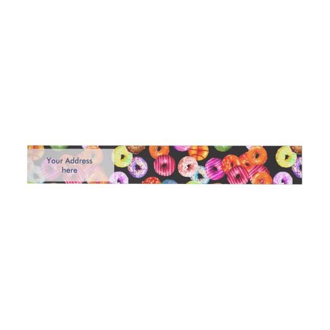 Donuts seamless pattern + your backgr. & ideas wrap around address label (Individual)