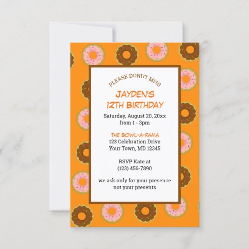 Donuts Sprinkled All Occasion Orange Small Party Invitation