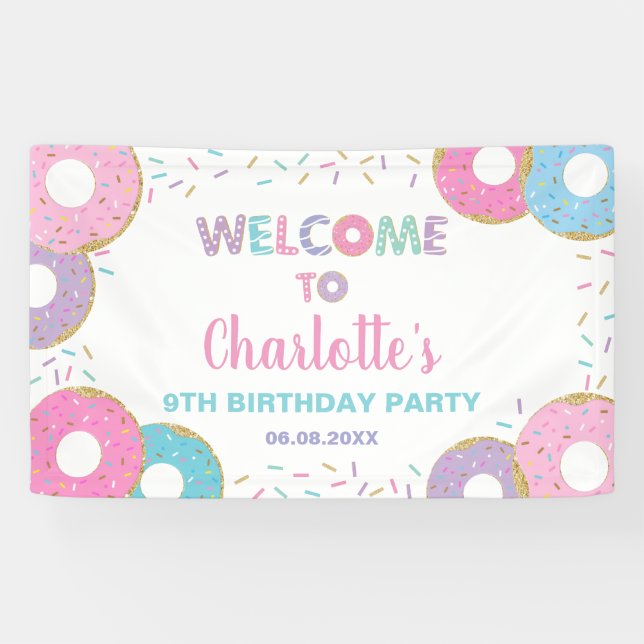 Donuts Sprinkles Birthday Baby Shower Backdrop  Banner (Horizontal)