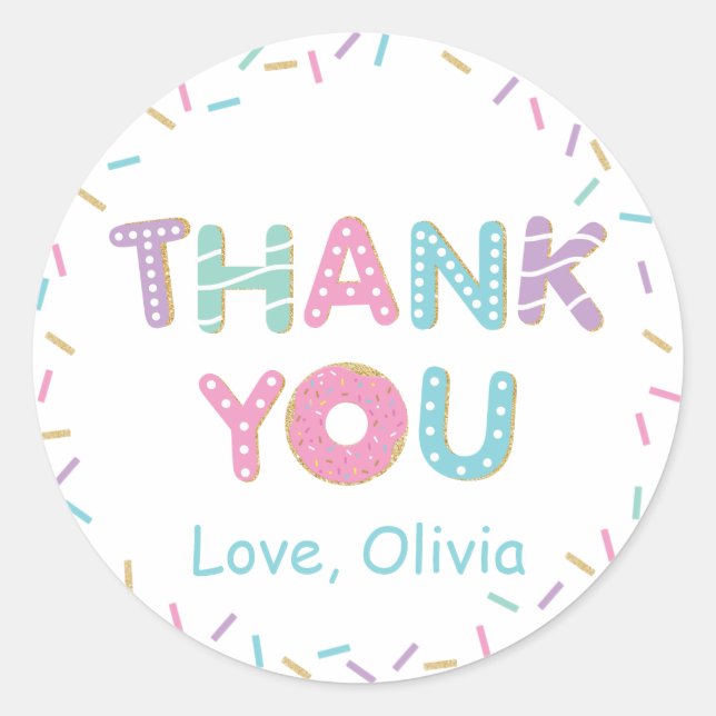 Donuts Sprinkles Birthday Baby Shower Thank You  Classic Round Sticker (Front)