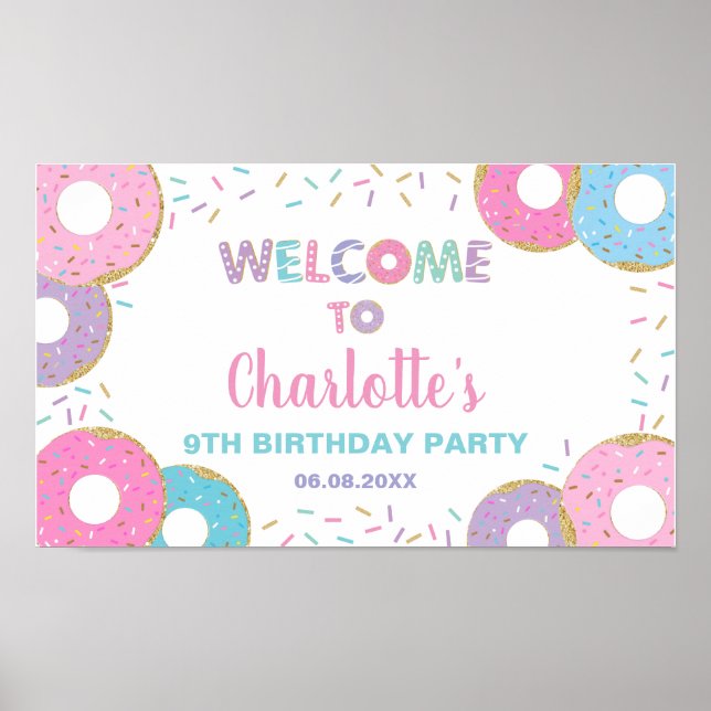 Donuts Sprinkles Birthday Baby Shower Welcome Sign (Front)