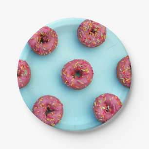 donuts sprinkles on doughnuts pink blue bright paper plates