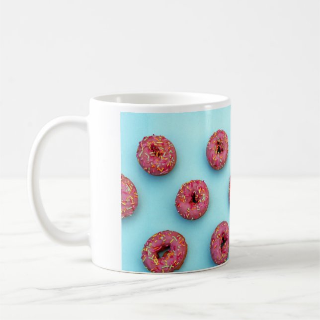 donuts sprinkles on doughnuts pink blue  coffee mug (Left)