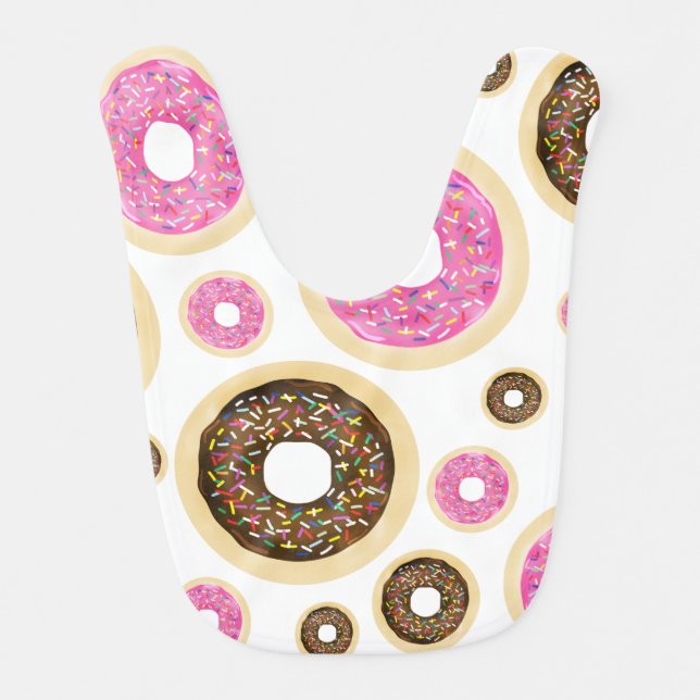 Donuts & Sprinkles Pink Brown Yummy Sweet Treat Baby Bib (Front)