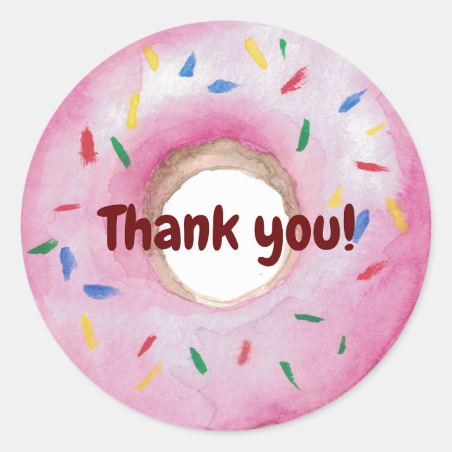 Donuts Sprinkles Watercolor Thank You  Classic Round Sticker (Front)