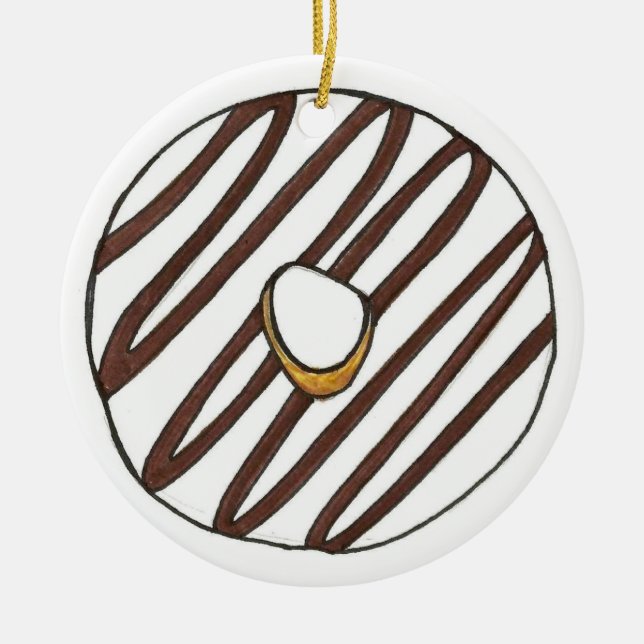 Donuts Strawberry Vanilla Zebra Stripe Doughnut Ceramic Ornament (Front)
