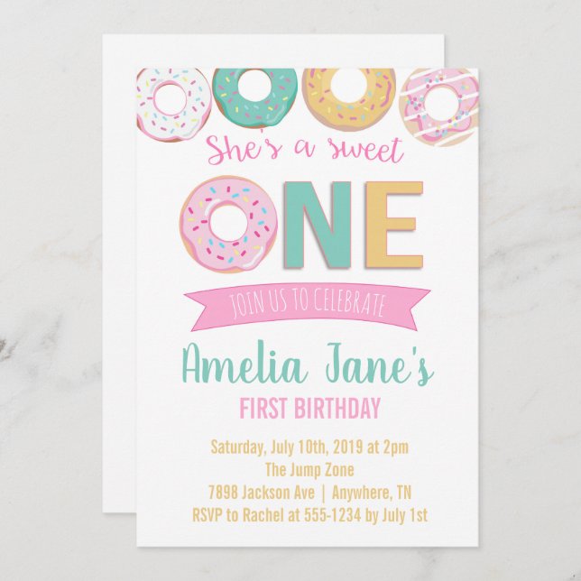 Donuts Sweet One First Birthday Invitation (Front/Back)
