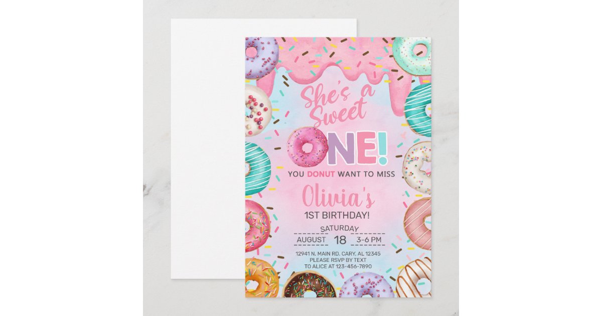 Donuts Sweet One girl 1st birthday invitation. Invitation | Zazzle