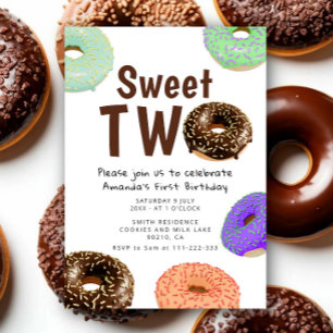 Donuts Sweet Two 2nd Birthday Invitation