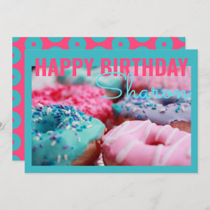 Donuts Teal Birthday Greeting Card