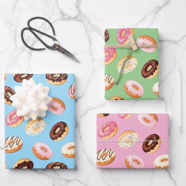 Donuts Tiled Design  Wrapping Paper Sheets (Front)