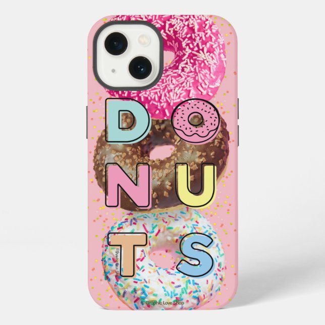 Donuts Typography design over Donut Background Iphone Case (Back)