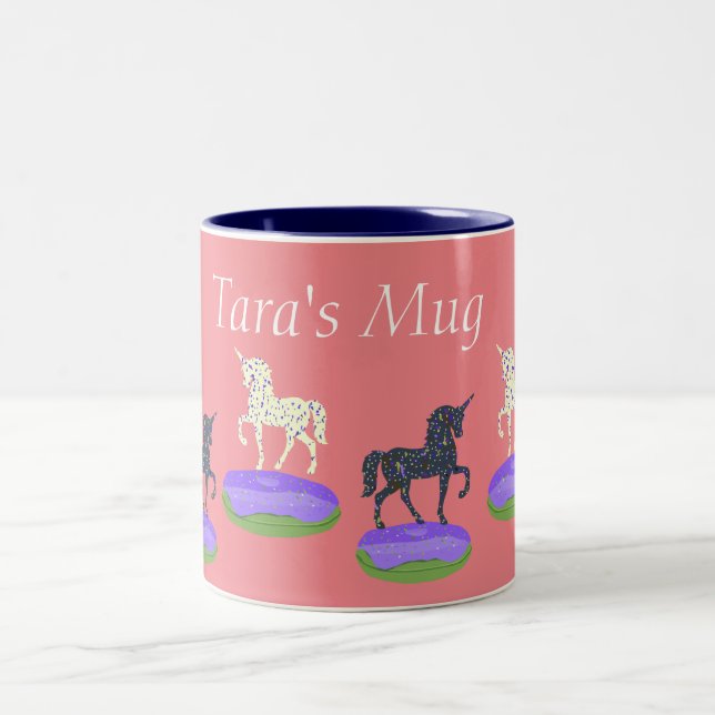 Donuts Unicorns Custom Name Two-Tone Coffee Mug (Center)