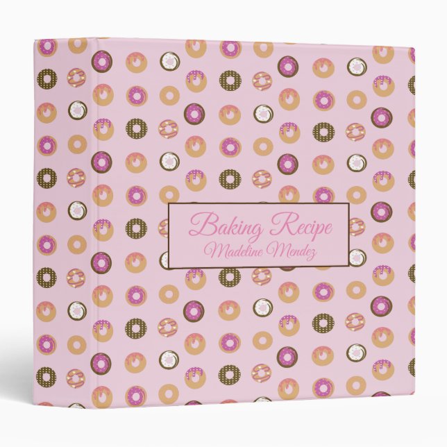 Donuts Vanilla Chocolate Pattern Baker Recipe 3 Ring Binder (Front/Spine)