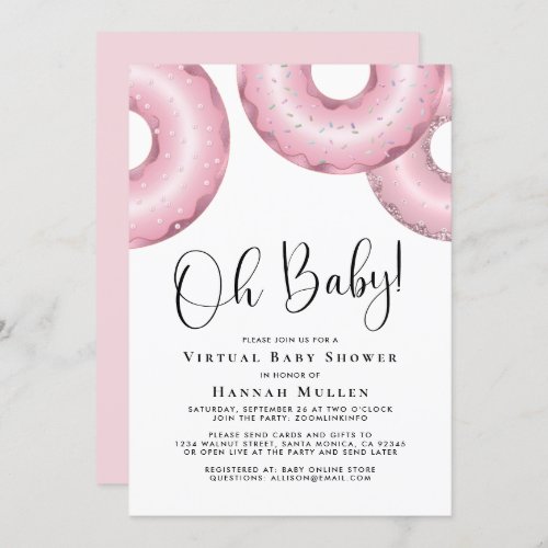 Donuts Virtual Baby Shower Pink Invitation