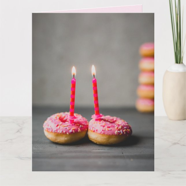 DONUTS WITH CANDLES PINK BIRTHDAY GREETING CARD (Front)