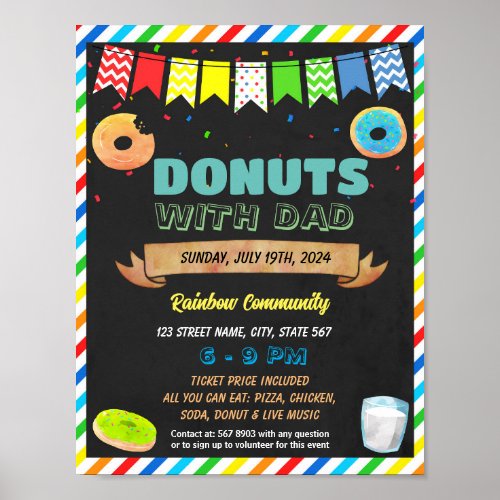 Donuts with dad fundraiser event template poster