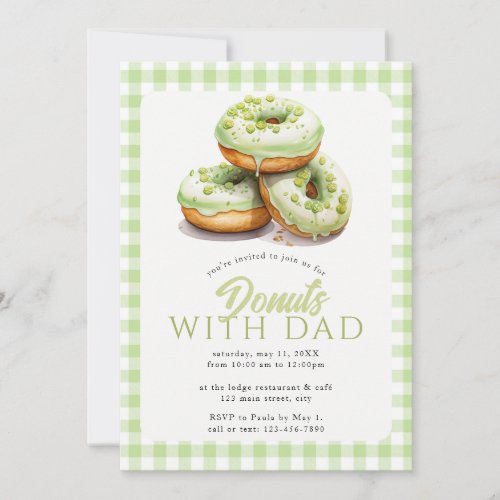 Donuts With Dad School Event Green Gingham Invitation