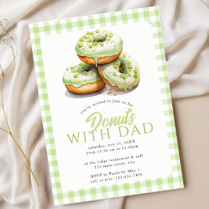 Donuts With Dad School Event Green Gingham Invitation