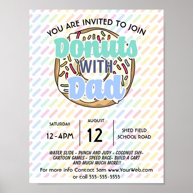 donuts with Dad school PTO PTA fundraiser Poster (Front)