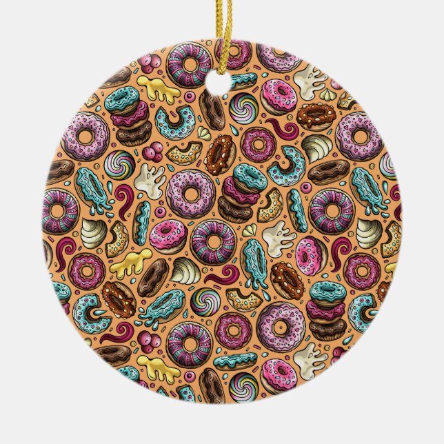 Donuts With Sprinkles Pattern  Ceramic Ornament (Front)